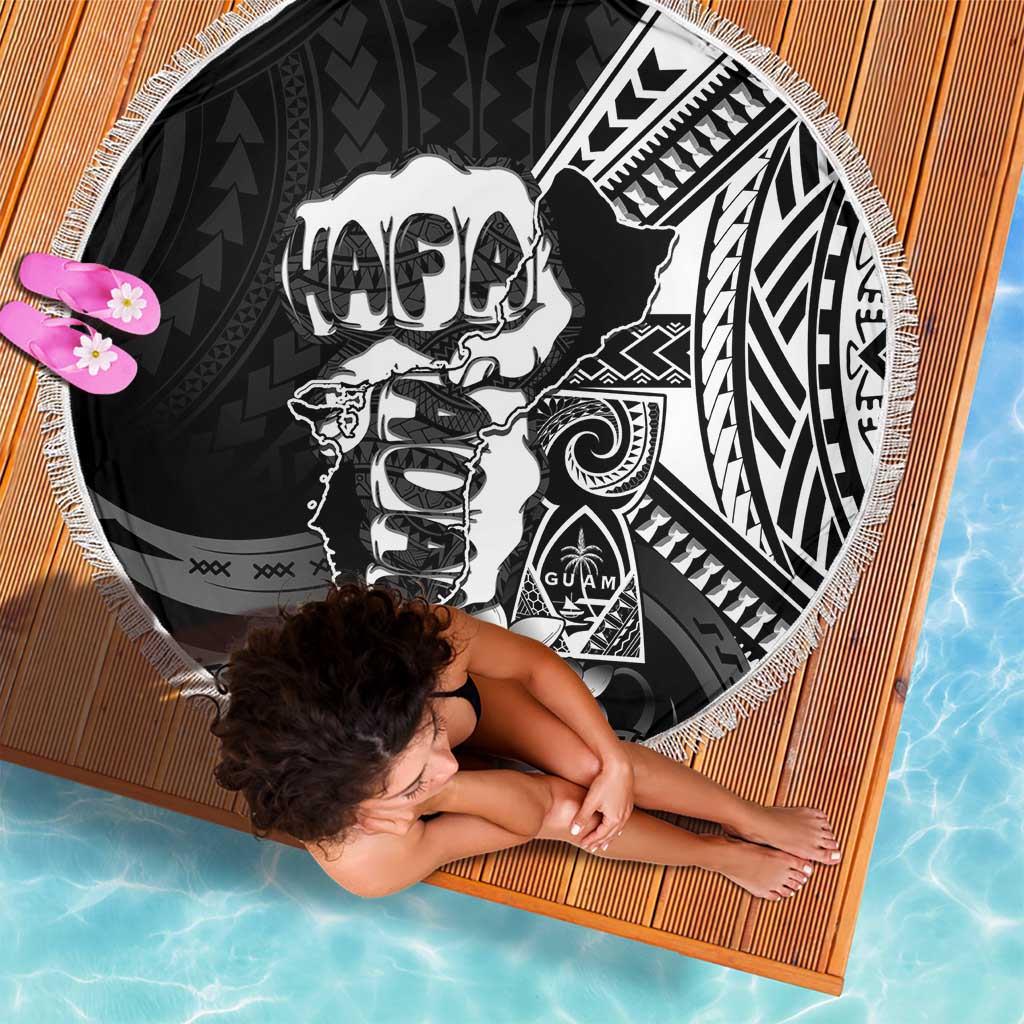 Hafa Adai Guam Discovery Day Beach Blanket Chamorro Latte Stone Hand Black Version LT14 - Polynesian Pride