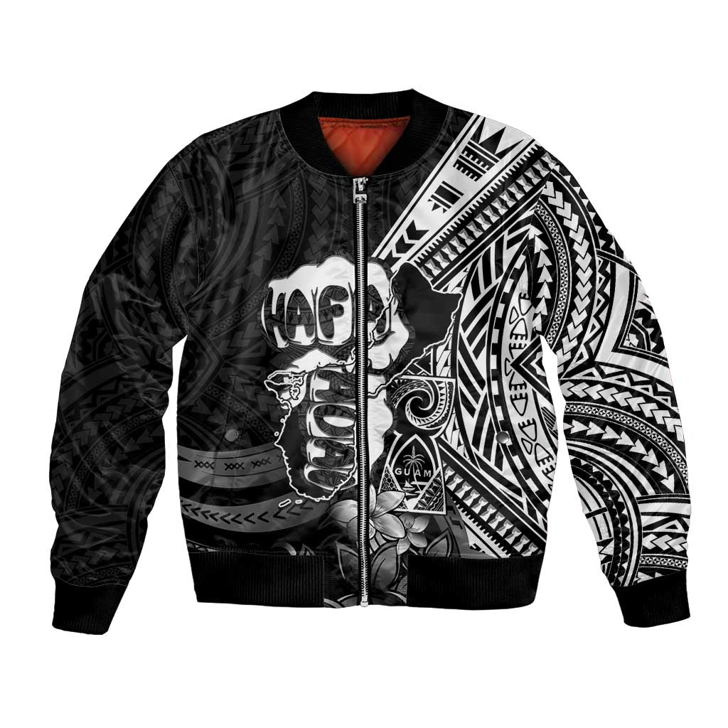 Hafa Adai Guam Discovery Day Bomber Jacket Chamorro Latte Stone Hand Black Version LT14 Unisex Black - Polynesian Pride