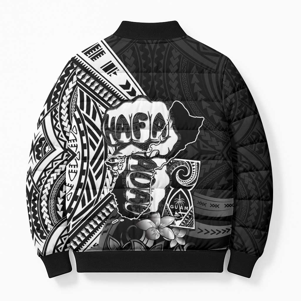 Hafa Adai Guam Discovery Day Bomber Puffer Jacket Chamorro Latte Stone Hand Black Version LT14 - Polynesian Pride