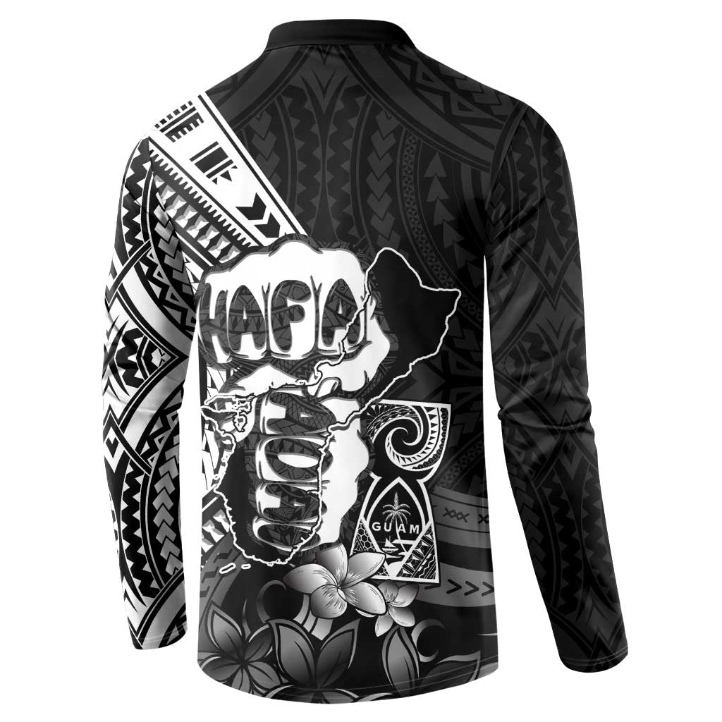 Hafa Adai Guam Discovery Day Button Sweatshirt Chamorro Latte Stone Hand Black Version LT14 - Polynesian Pride