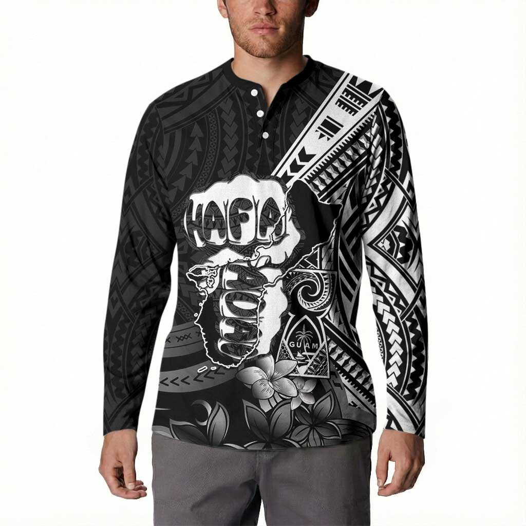 Hafa Adai Guam Discovery Day Button Sweatshirt Chamorro Latte Stone Hand Black Version LT14 - Polynesian Pride