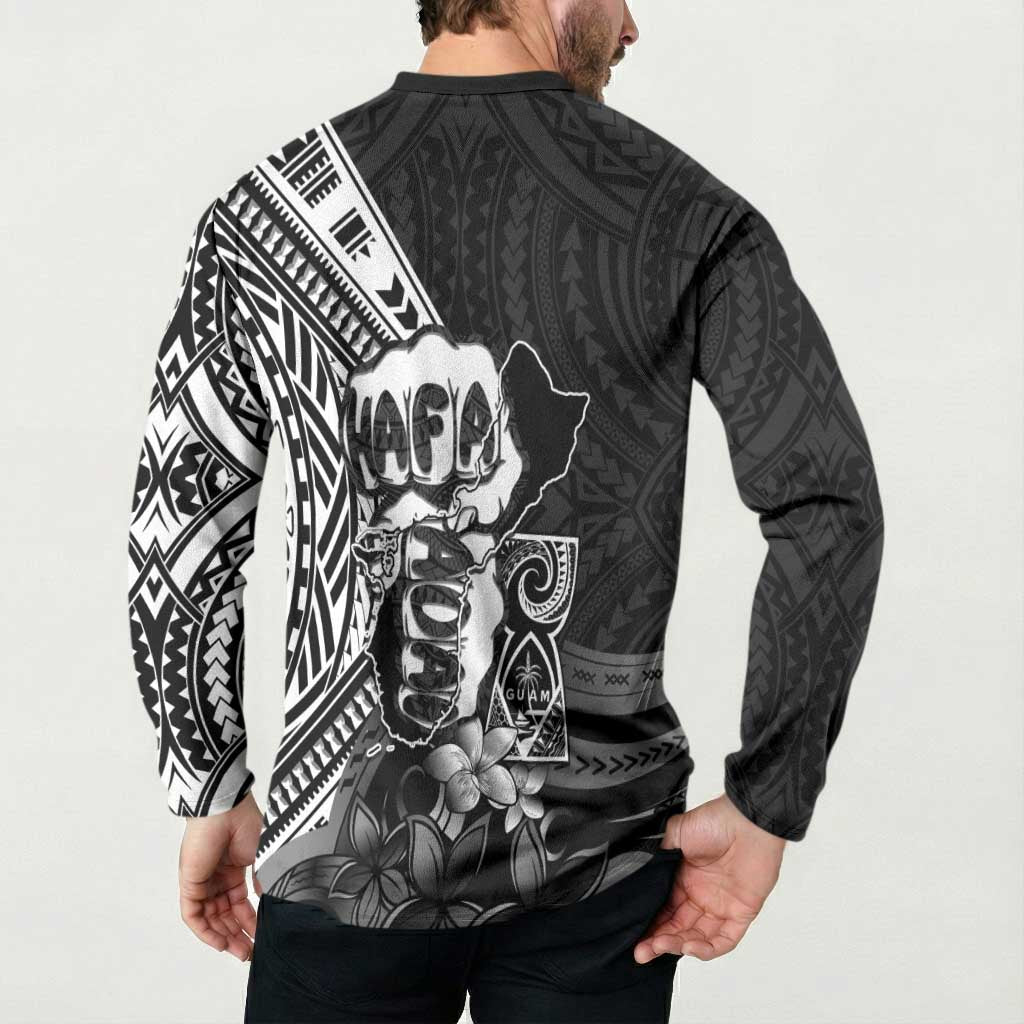 Hafa Adai Guam Discovery Day Button Sweatshirt Chamorro Latte Stone Hand Black Version LT14 - Polynesian Pride