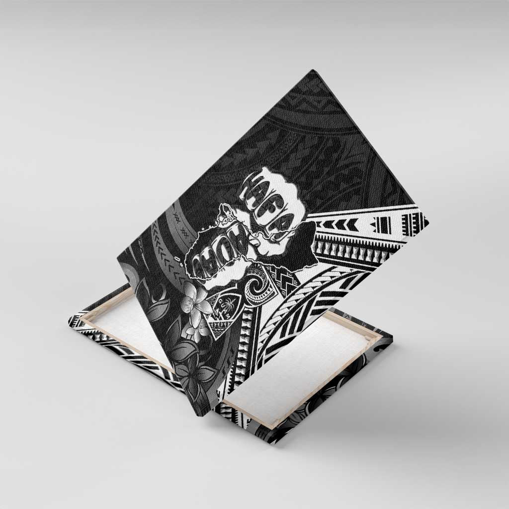 Hafa Adai Guam Discovery Day Canvas Wall Art Chamorro Latte Stone Hand Black Version LT14 With Frame Black - Polynesian Pride