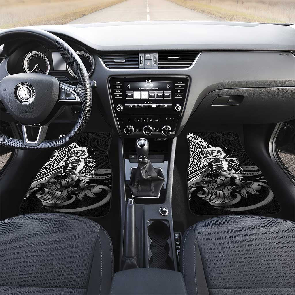 Hafa Adai Guam Discovery Day Car Mats Chamorro Latte Stone Hand Black Version LT14 Set 2pcs - Front Black - Polynesian Pride