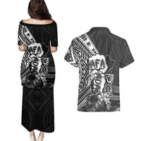 Hafa Adai Guam Discovery Day Couples Matching Puletasi and Hawaiian Shirt Chamorro Latte Stone Hand Black Version LT14 - Polynesian Pride