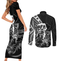 Hafa Adai Guam Discovery Day Couples Matching Short Sleeve Bodycon Dress and Long Sleeve Button Shirt Chamorro Latte Stone Hand Black Version LT14 - Polynesian Pride