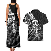 Hafa Adai Guam Discovery Day Couples Matching Tank Maxi Dress and Hawaiian Shirt Chamorro Latte Stone Hand Black Version LT14 - Polynesian Pride