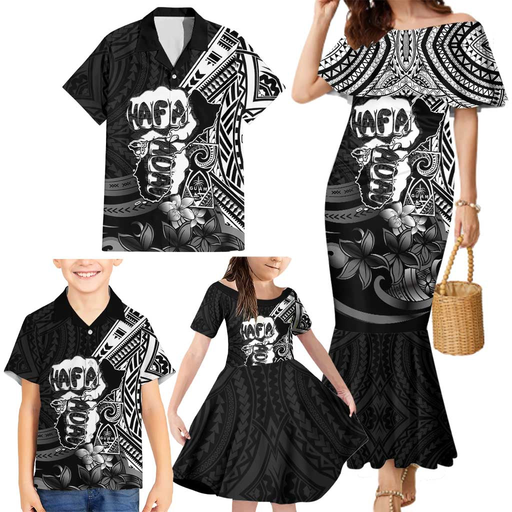 Hafa Adai Guam Discovery Day Family Matching Mermaid Dress and Hawaiian Shirt Chamorro Latte Stone Hand Black Version LT14 - Polynesian Pride
