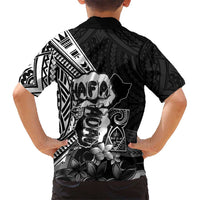 Hafa Adai Guam Discovery Day Family Matching Off The Shoulder Long Sleeve Dress and Hawaiian Shirt Chamorro Latte Stone Hand Black Version