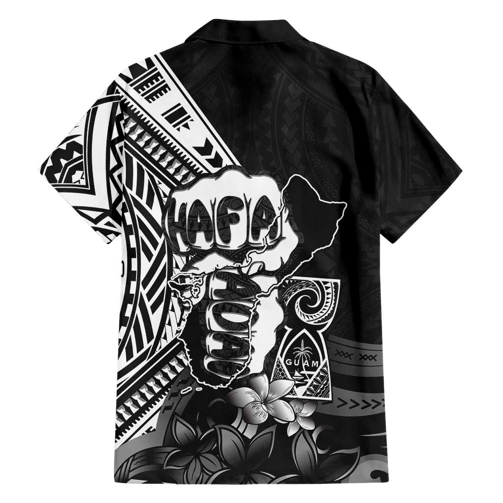 Hafa Adai Guam Discovery Day Family Matching Off The Shoulder Long Sleeve Dress and Hawaiian Shirt Chamorro Latte Stone Hand Black Version