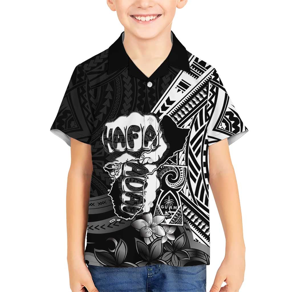 Hafa Adai Guam Discovery Day Family Matching Short Sleeve Bodycon Dress and Hawaiian Shirt Chamorro Latte Stone Hand Black Version