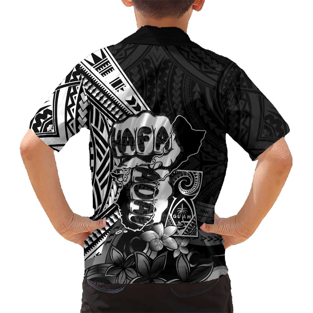 Hafa Adai Guam Discovery Day Family Matching Summer Maxi Dress and Hawaiian Shirt Chamorro Latte Stone Hand Black Version