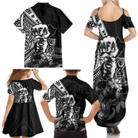 Hafa Adai Guam Discovery Day Family Matching Summer Maxi Dress and Hawaiian Shirt Chamorro Latte Stone Hand Black Version