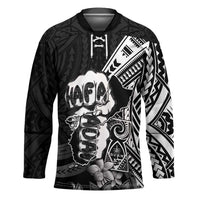 Hafa Adai Guam Discovery Day Hockey Jersey Chamorro Latte Stone Hand Black Version LT14 Unisex Black - Polynesian Pride