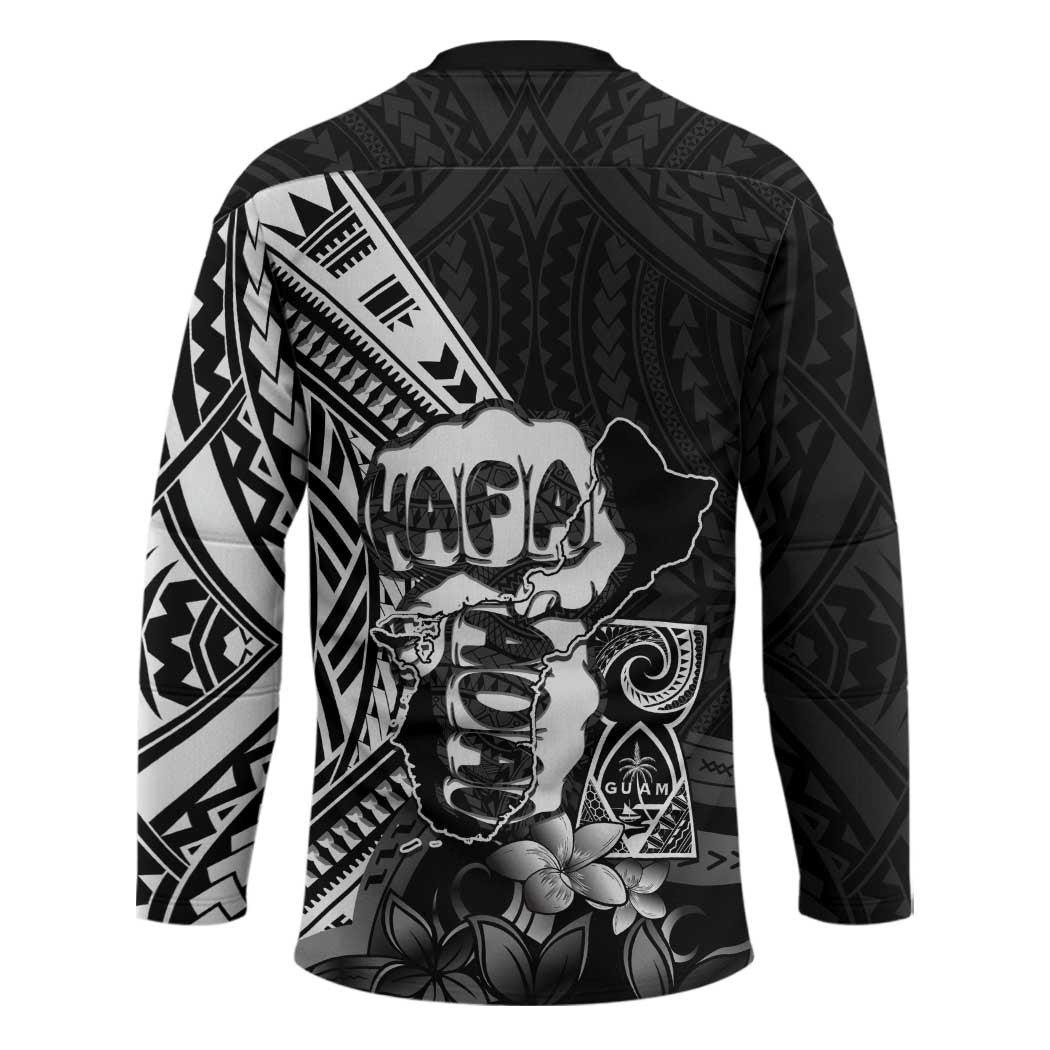 Hafa Adai Guam Discovery Day Hockey Jersey Chamorro Latte Stone Hand Black Version LT14 - Polynesian Pride