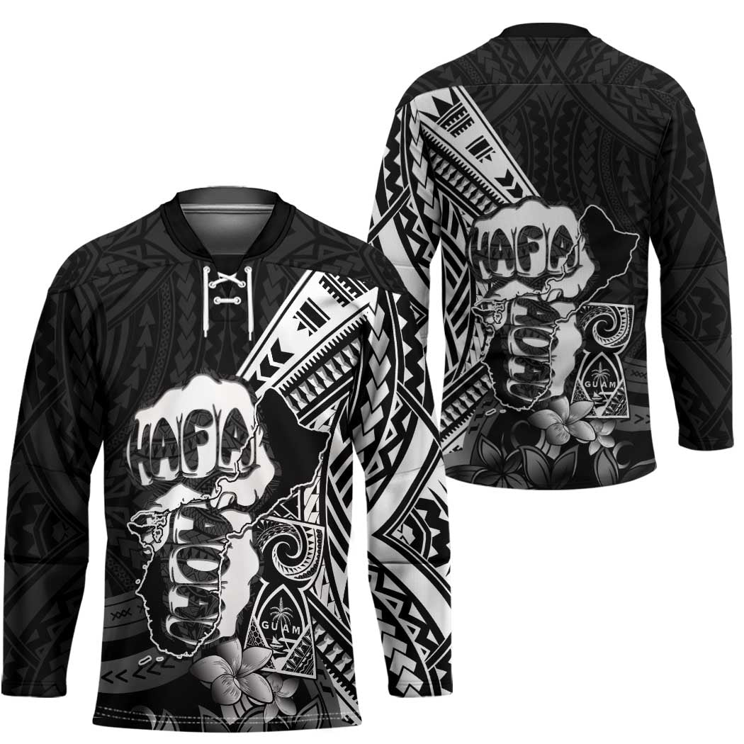 Hafa Adai Guam Discovery Day Hockey Jersey Chamorro Latte Stone Hand Black Version LT14 - Polynesian Pride