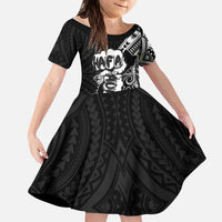 Hafa Adai Guam Discovery Day Kid Short Sleeve Dress Chamorro Latte Stone Hand Black Version