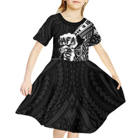 Hafa Adai Guam Discovery Day Kid Short Sleeve Dress Chamorro Latte Stone Hand Black Version