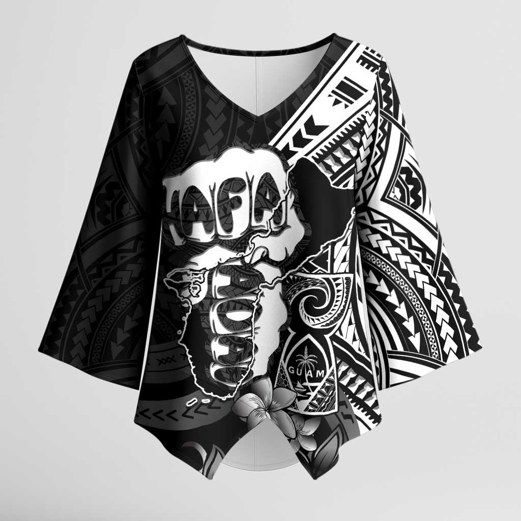 Hafa Adai Guam Discovery Day Kimono Sleeve Blouse Chamorro Latte Stone Hand Black Version LT14 Female Black - Polynesian Pride