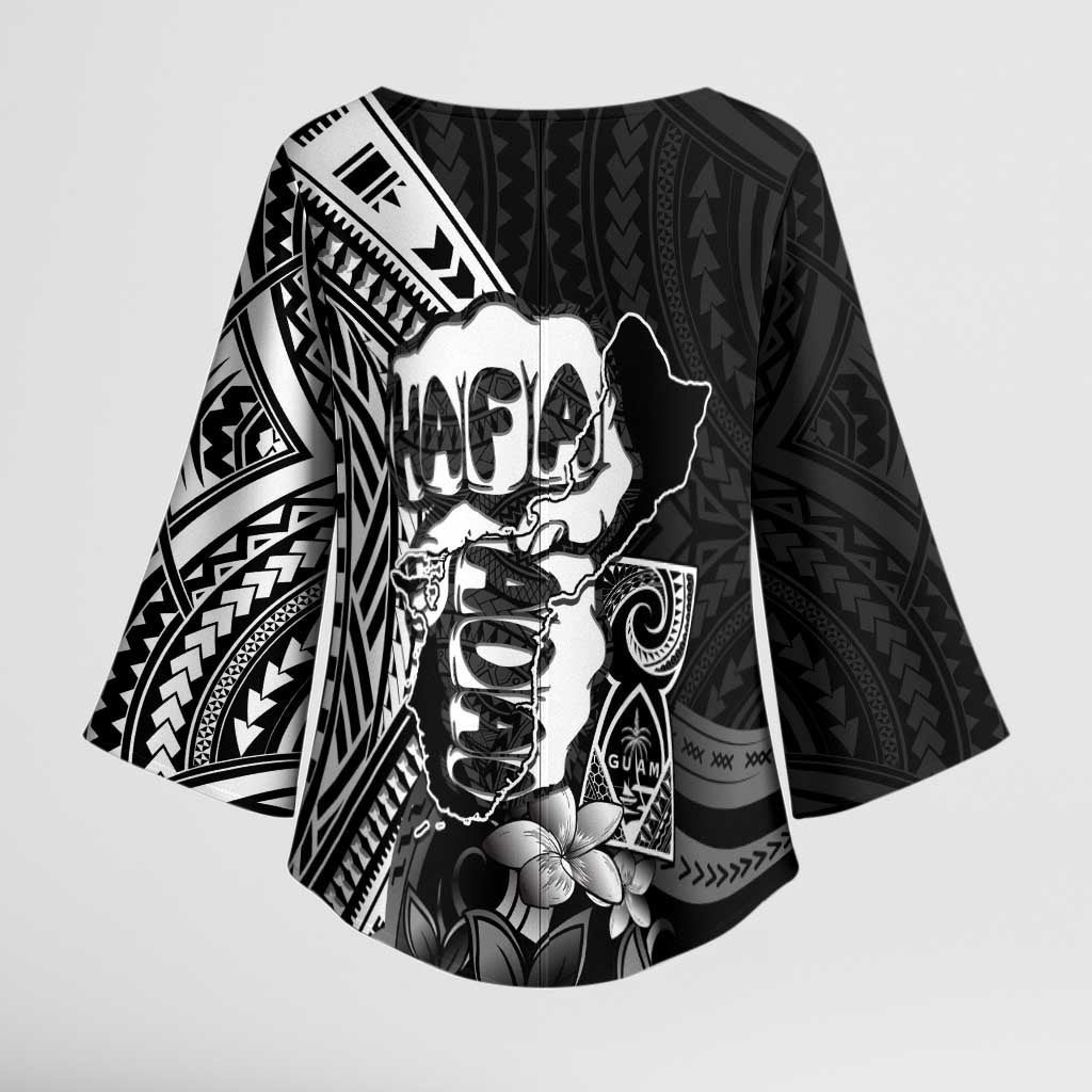 Hafa Adai Guam Discovery Day Kimono Sleeve Blouse Chamorro Latte Stone Hand Black Version LT14 - Polynesian Pride