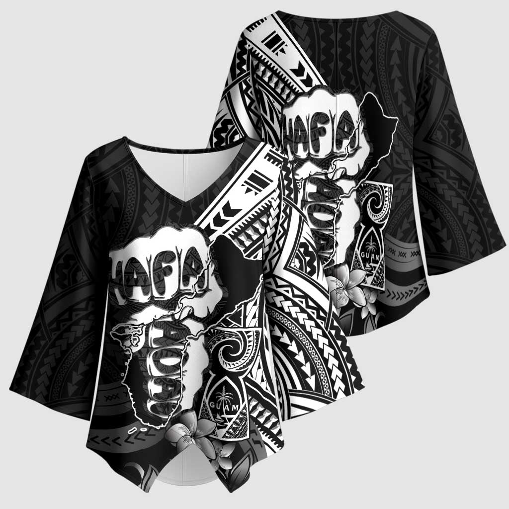 Hafa Adai Guam Discovery Day Kimono Sleeve Blouse Chamorro Latte Stone Hand Black Version LT14 - Polynesian Pride
