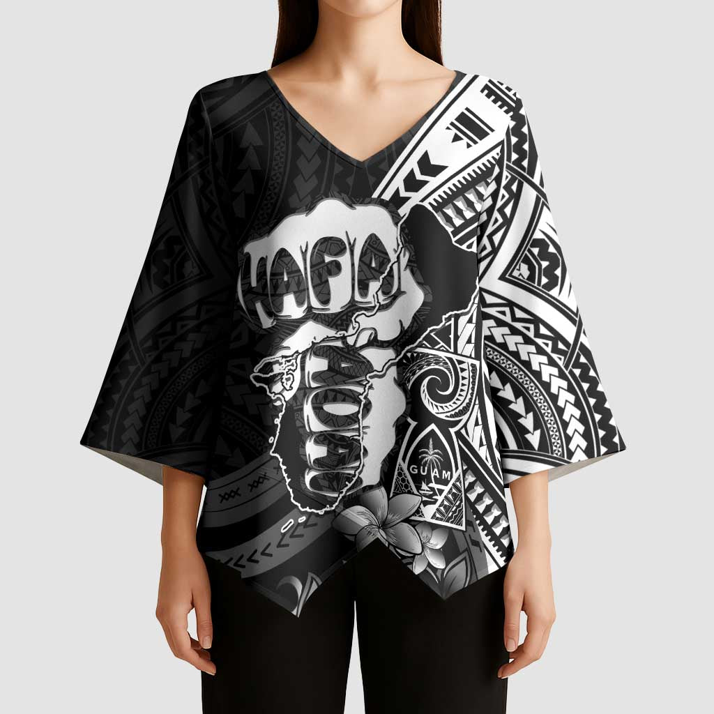 Hafa Adai Guam Discovery Day Kimono Sleeve Blouse Chamorro Latte Stone Hand Black Version LT14 - Polynesian Pride