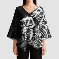 Hafa Adai Guam Discovery Day Kimono Sleeve Blouse Chamorro Latte Stone Hand Black Version LT14 - Polynesian Pride