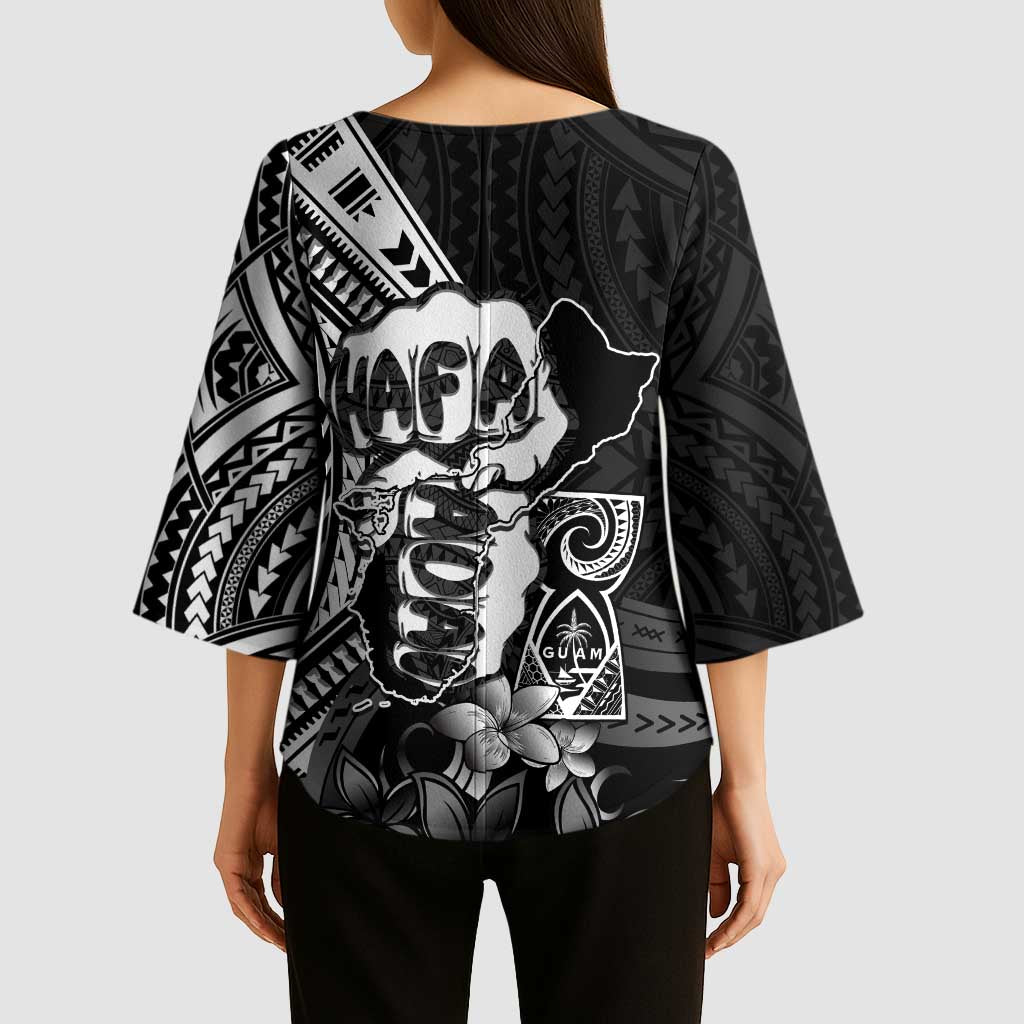 Hafa Adai Guam Discovery Day Kimono Sleeve Blouse Chamorro Latte Stone Hand Black Version LT14 - Polynesian Pride