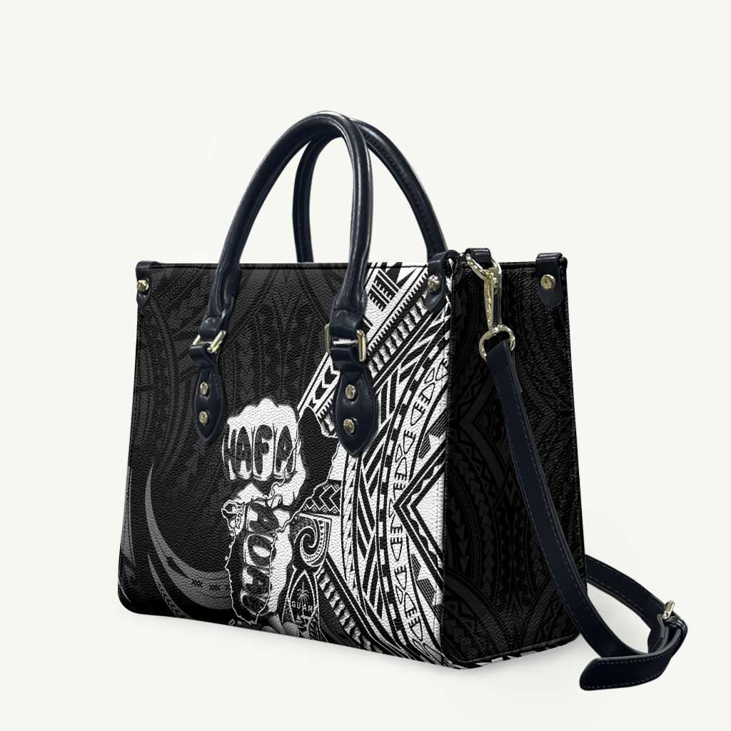 Hafa Adai Guam Discovery Day Leather Bag Chamorro Latte Stone Hand Black Version LT14 Black - Polynesian Pride