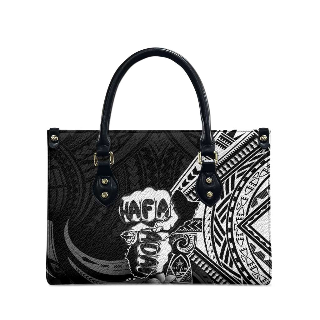 Hafa Adai Guam Discovery Day Leather Bag Chamorro Latte Stone Hand Black Version LT14 - Polynesian Pride