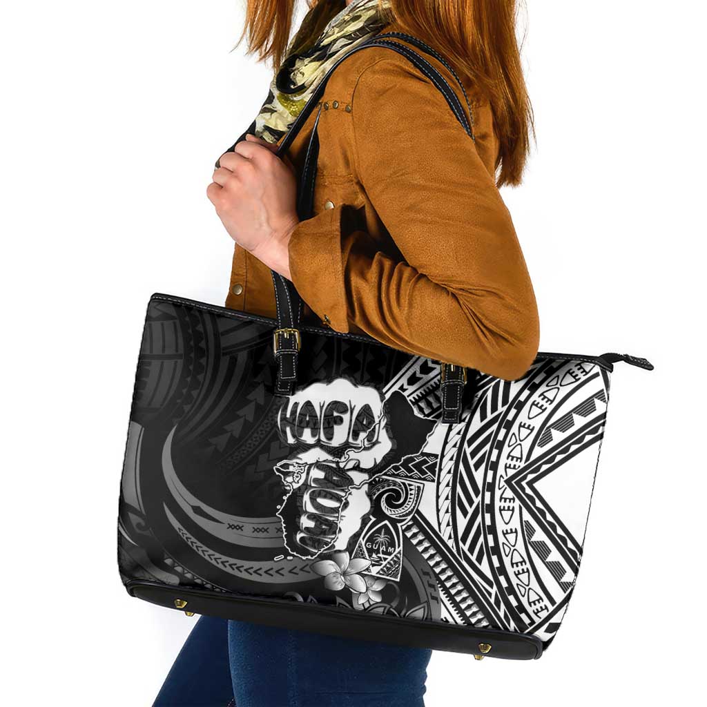Hafa Adai Guam Discovery Day Leather Tote Bag Chamorro Latte Stone Hand Black Version