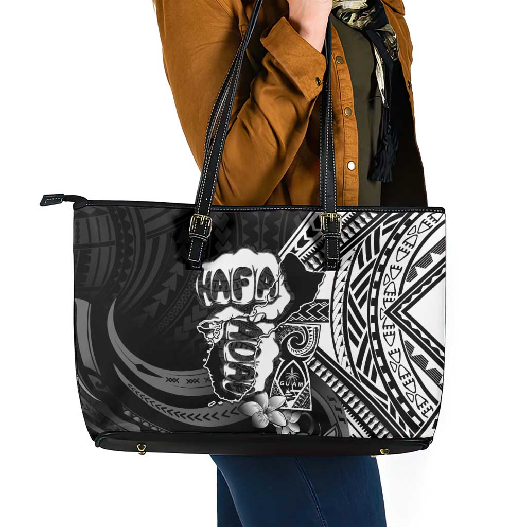Hafa Adai Guam Discovery Day Leather Tote Bag Chamorro Latte Stone Hand Black Version