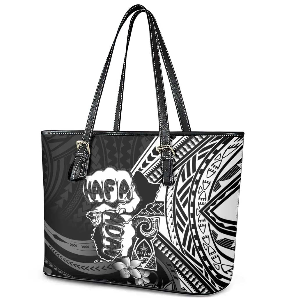 Hafa Adai Guam Discovery Day Leather Tote Bag Chamorro Latte Stone Hand Black Version