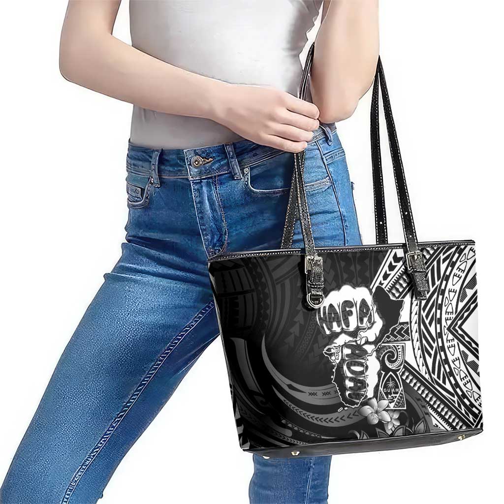 Hafa Adai Guam Discovery Day Leather Tote Bag Chamorro Latte Stone Hand Black Version