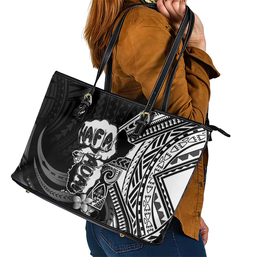 Hafa Adai Guam Discovery Day Leather Tote Bag Chamorro Latte Stone Hand Black Version