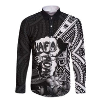 Hafa Adai Guam Discovery Day Long Sleeve Button Shirt Chamorro Latte Stone Hand Black Version LT14 Unisex Black - Polynesian Pride
