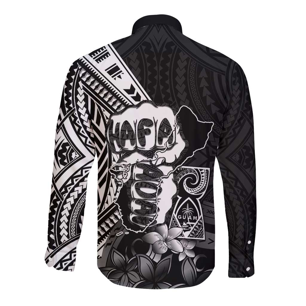 Hafa Adai Guam Discovery Day Long Sleeve Button Shirt Chamorro Latte Stone Hand Black Version LT14 - Polynesian Pride