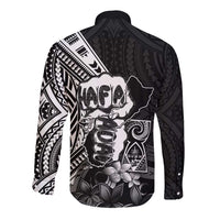 Hafa Adai Guam Discovery Day Long Sleeve Button Shirt Chamorro Latte Stone Hand Black Version LT14 - Polynesian Pride