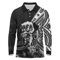 Hafa Adai Guam Discovery Day Long Sleeve Polo Shirt Chamorro Latte Stone Hand Black Version LT14 Black - Polynesian Pride