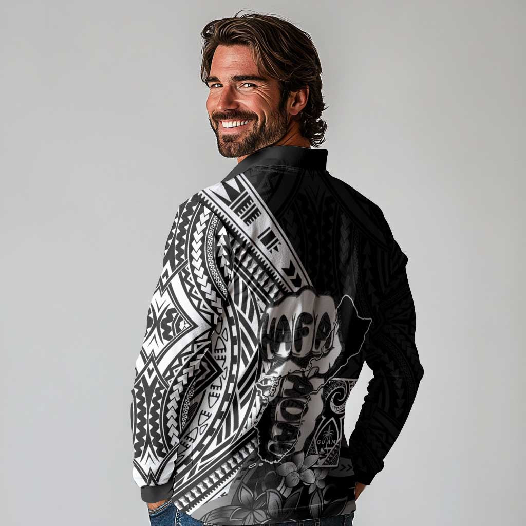 Hafa Adai Guam Discovery Day Long Sleeve Polo Shirt Chamorro Latte Stone Hand Black Version LT14 - Polynesian Pride