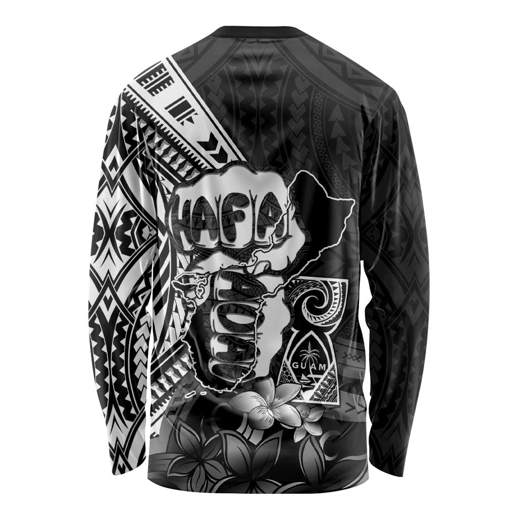 Hafa Adai Guam Discovery Day Long Sleeve Shirt Chamorro Latte Stone Hand Black Version LT14 - Polynesian Pride