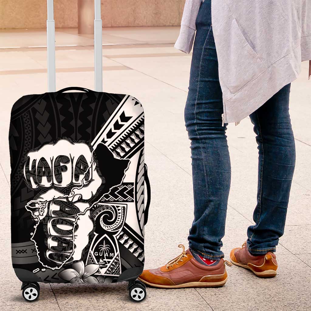 Hafa Adai Guam Discovery Day Luggage Cover Chamorro Latte Stone Hand Black Version LT14 Black - Polynesian Pride