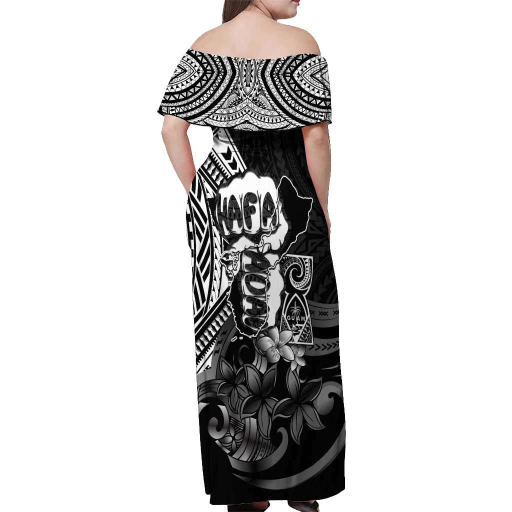 Hafa Adai Guam Discovery Day Off Shoulder Maxi Dress Chamorro Latte Stone Hand Black Version LT14 - Polynesian Pride