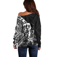 Hafa Adai Guam Discovery Day Off Shoulder Sweater Chamorro Latte Stone Hand Black Version LT14 - Polynesian Pride