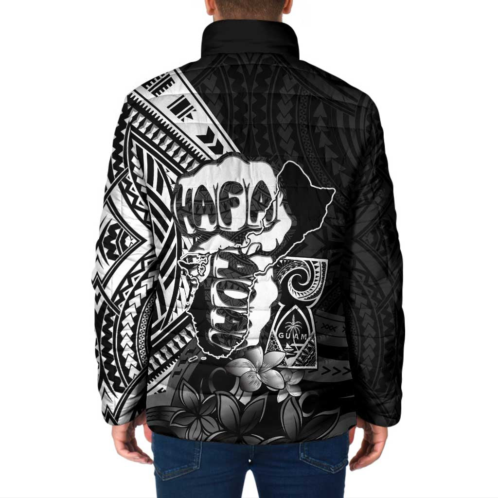 Hafa Adai Guam Discovery Day Padded Jacket Chamorro Latte Stone Hand Black Version LT14 - Polynesian Pride