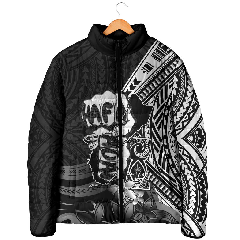 Hafa Adai Guam Discovery Day Padded Jacket Chamorro Latte Stone Hand Black Version LT14 - Polynesian Pride