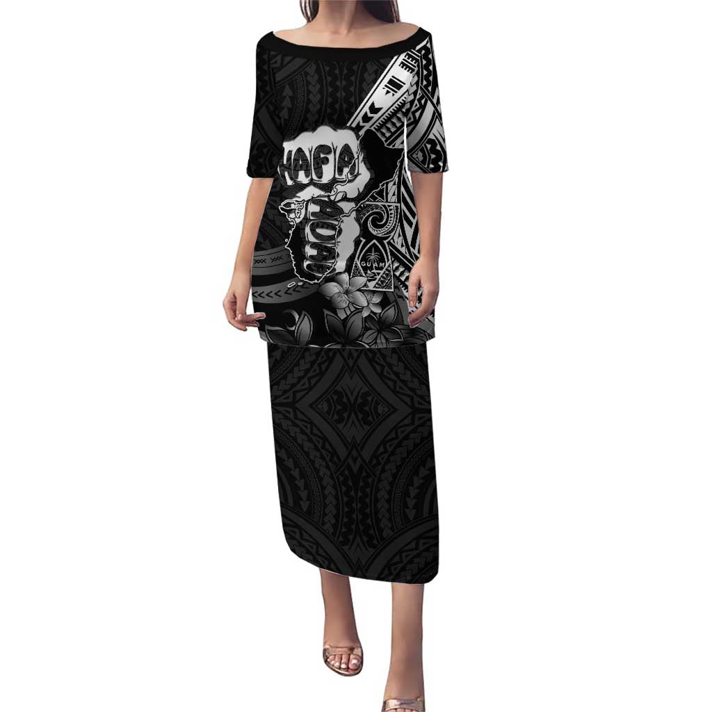 Hafa Adai Guam Discovery Day Puletasi Chamorro Latte Stone Hand Black Version LT14 Long Dress Black - Polynesian Pride