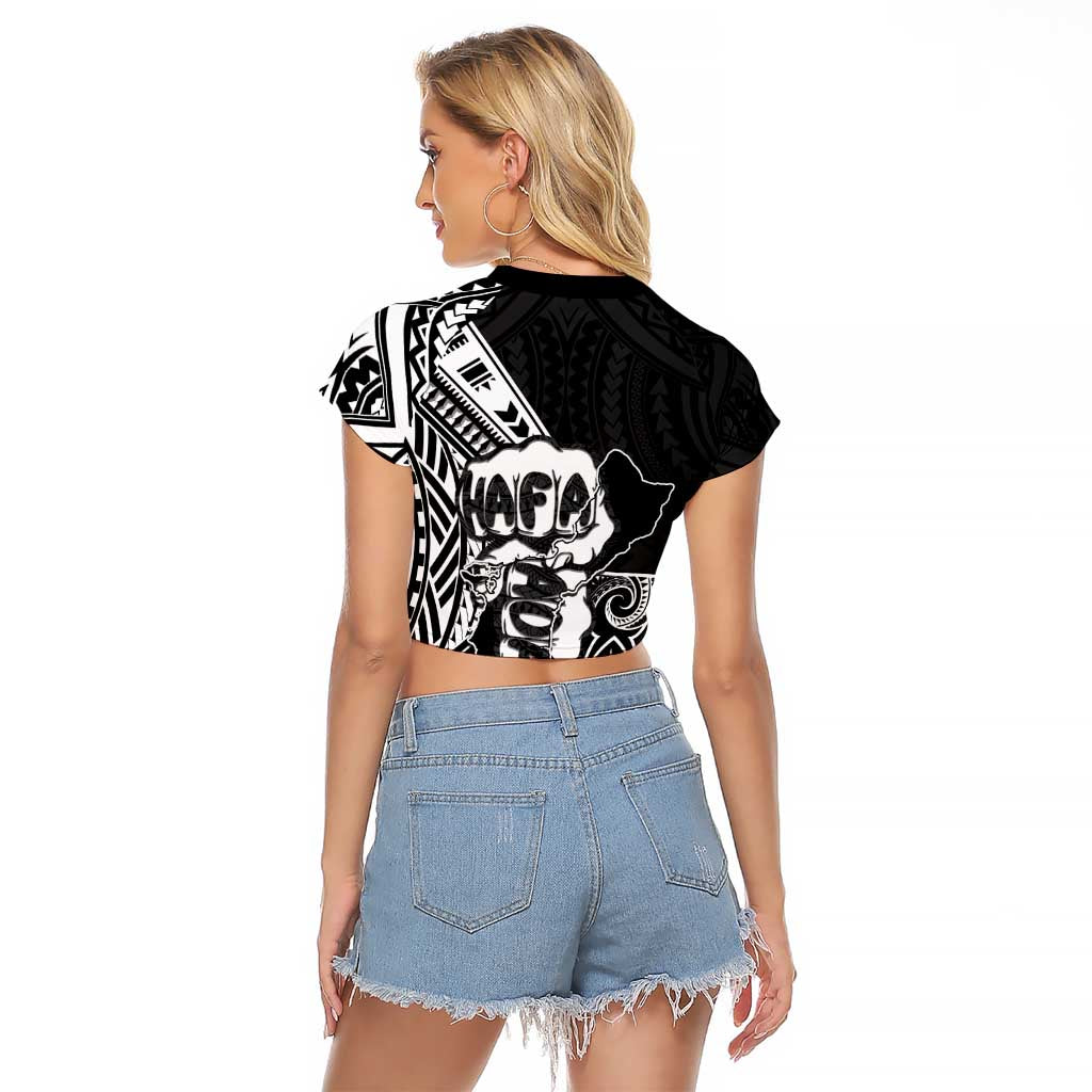 Hafa Adai Guam Discovery Day Raglan Cropped T Shirt Chamorro Latte Stone Hand Black Version LT14 - Polynesian Pride