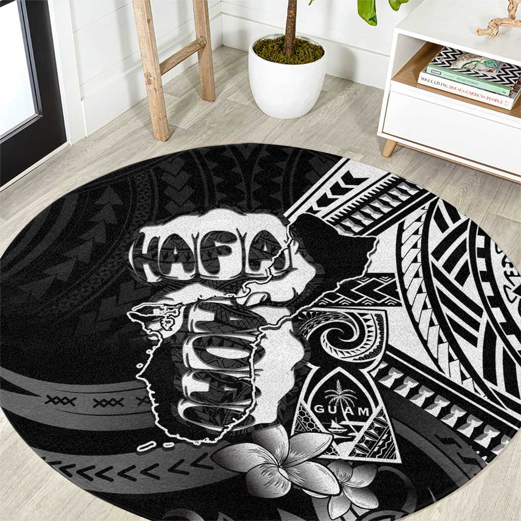 Hafa Adai Guam Discovery Day Round Carpet Chamorro Latte Stone Hand Black Version LT14 Black - Polynesian Pride
