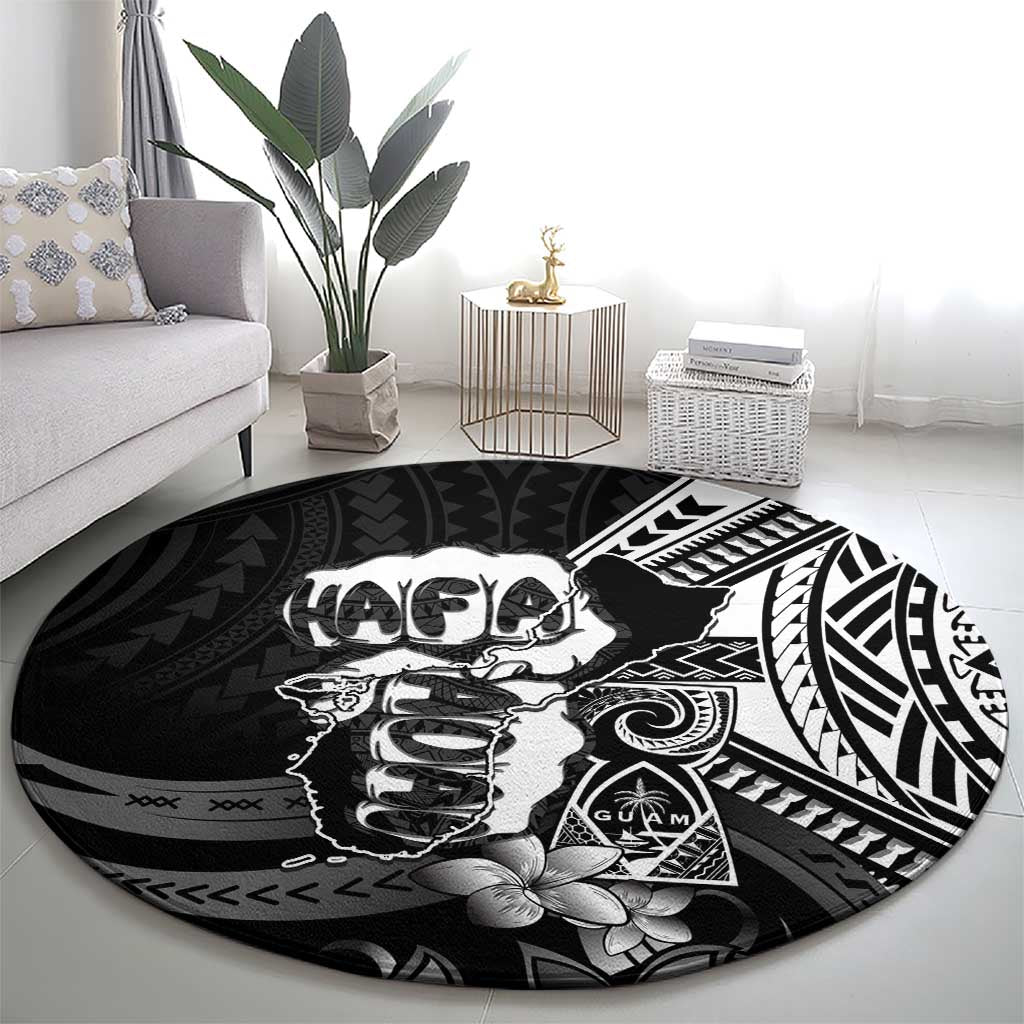 Hafa Adai Guam Discovery Day Round Carpet Chamorro Latte Stone Hand Black Version LT14 - Polynesian Pride